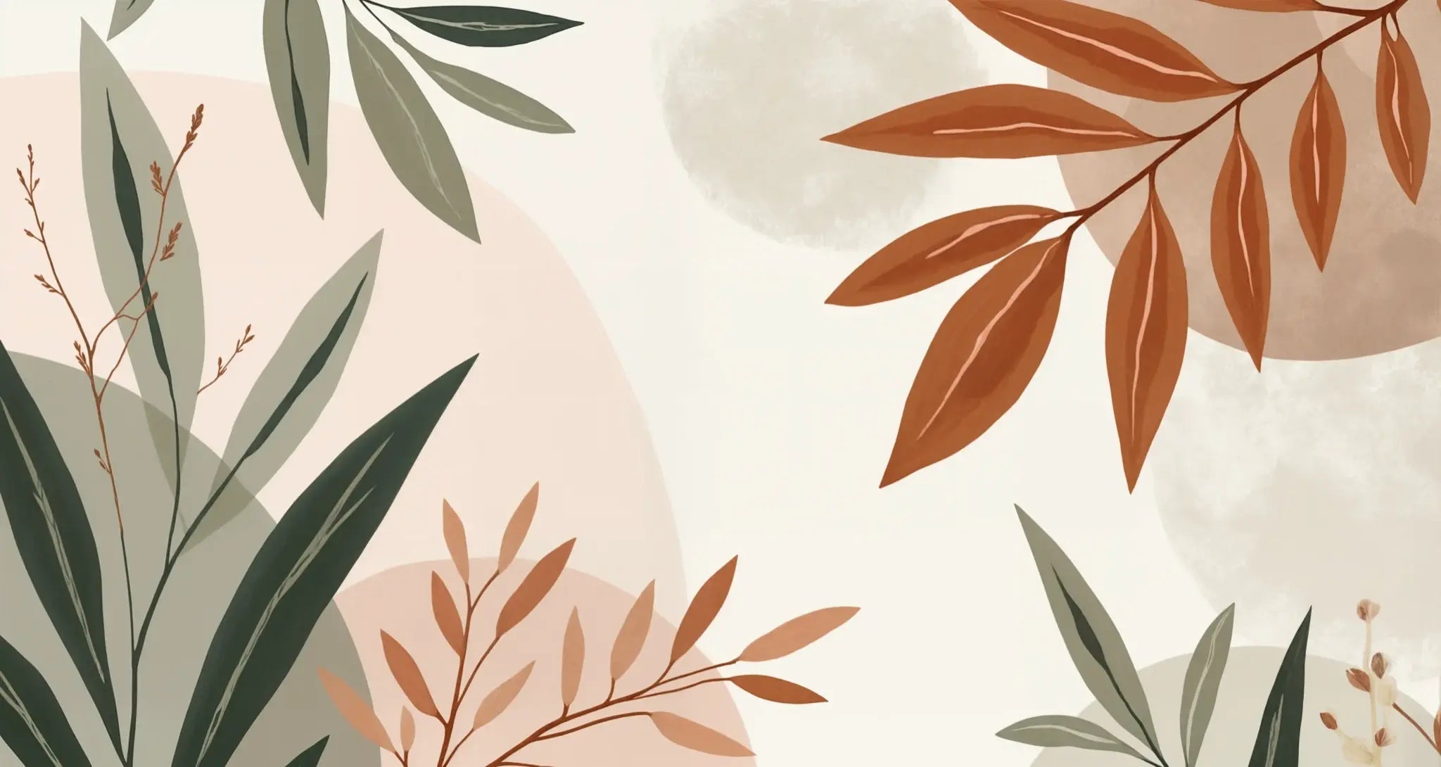 Souffle de Terre et de Sauge – Papier peint feuillage abstrait aux tons doux - Illulart: Papier peint panoramique