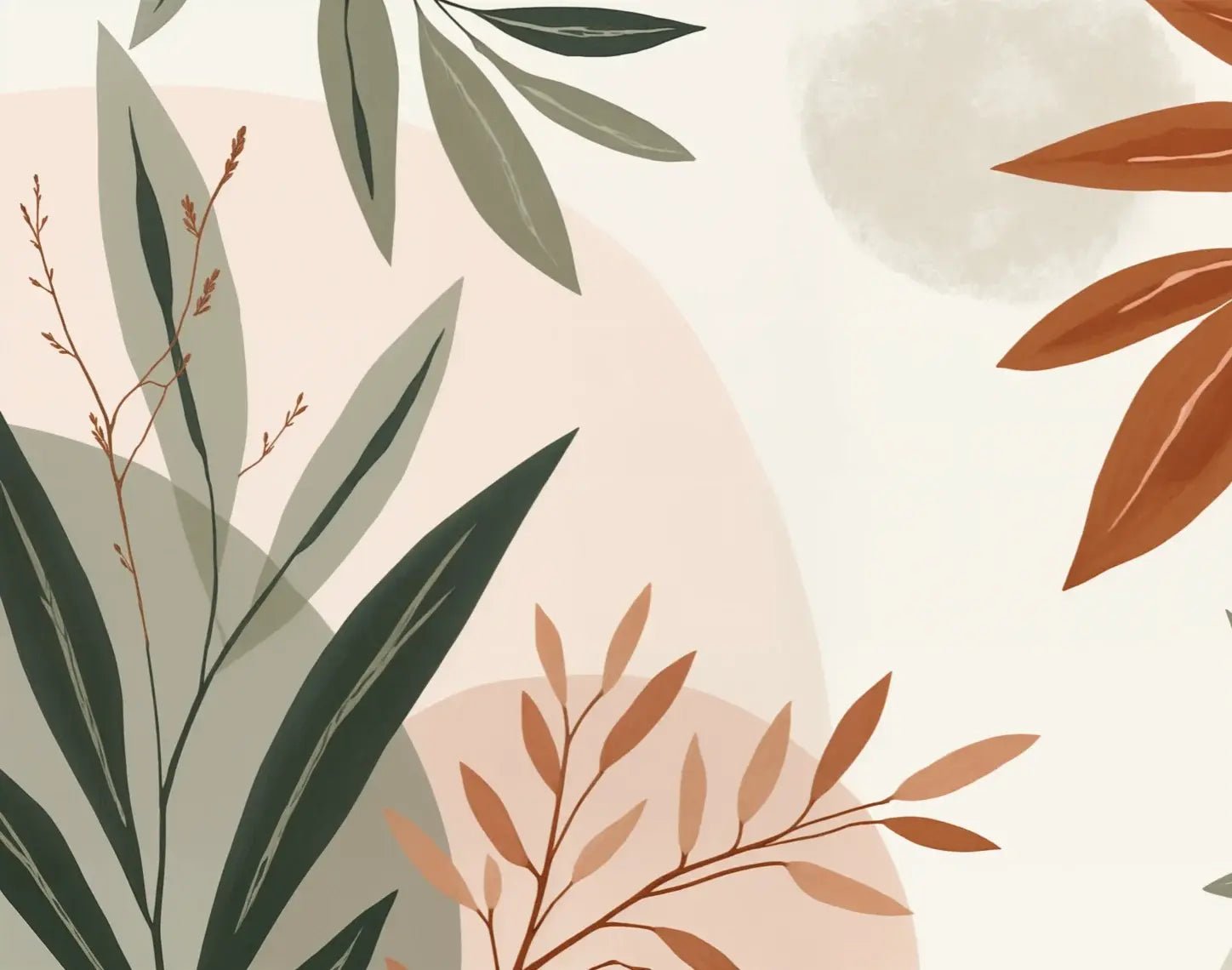 Souffle de Terre et de Sauge – Papier peint feuillage abstrait aux tons doux - Illulart: Papier peint panoramique