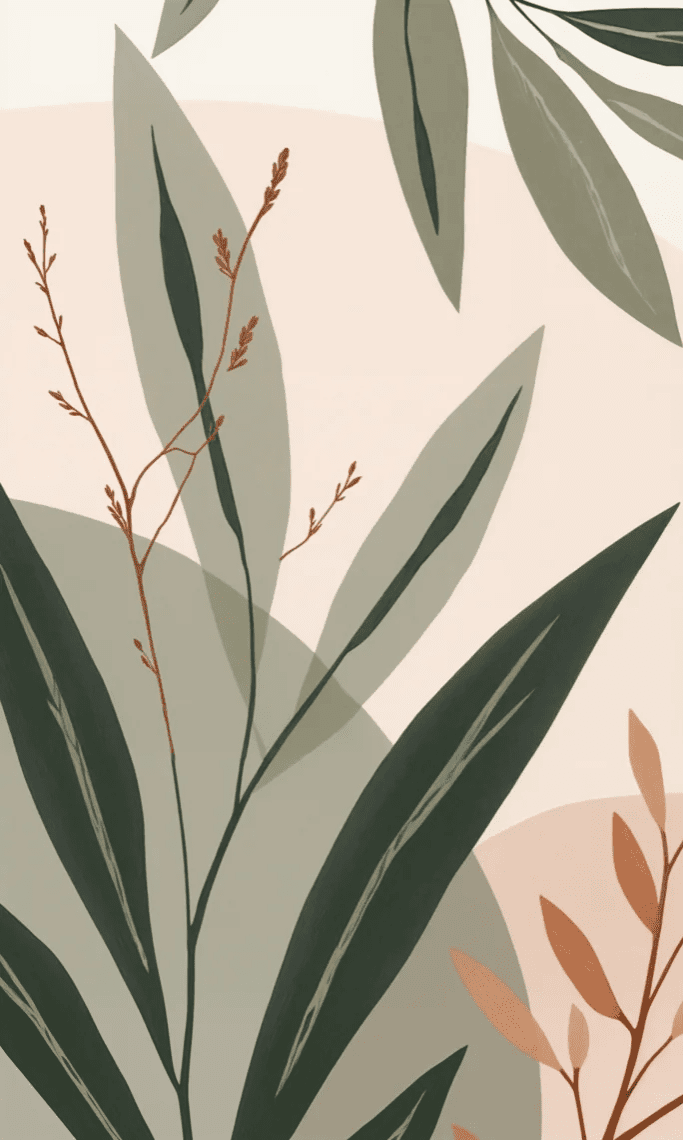 Souffle de Terre et de Sauge – Papier peint feuillage abstrait aux tons doux - Illulart: Papier peint panoramique