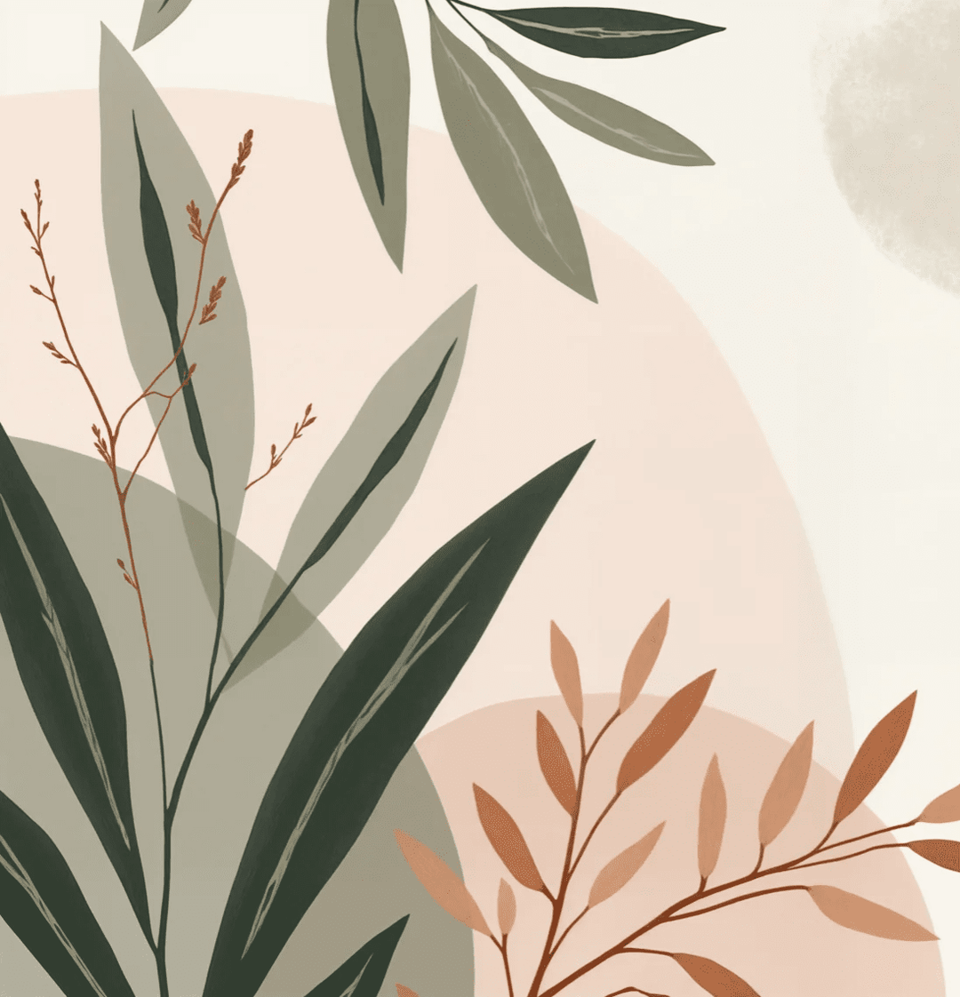 Souffle de Terre et de Sauge – Papier peint feuillage abstrait aux tons doux - Illulart: Papier peint panoramique