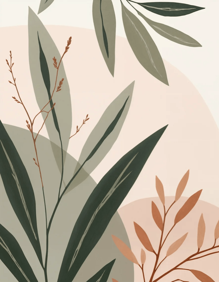Souffle de Terre et de Sauge – Papier peint feuillage abstrait aux tons doux - Illulart: Papier peint panoramique