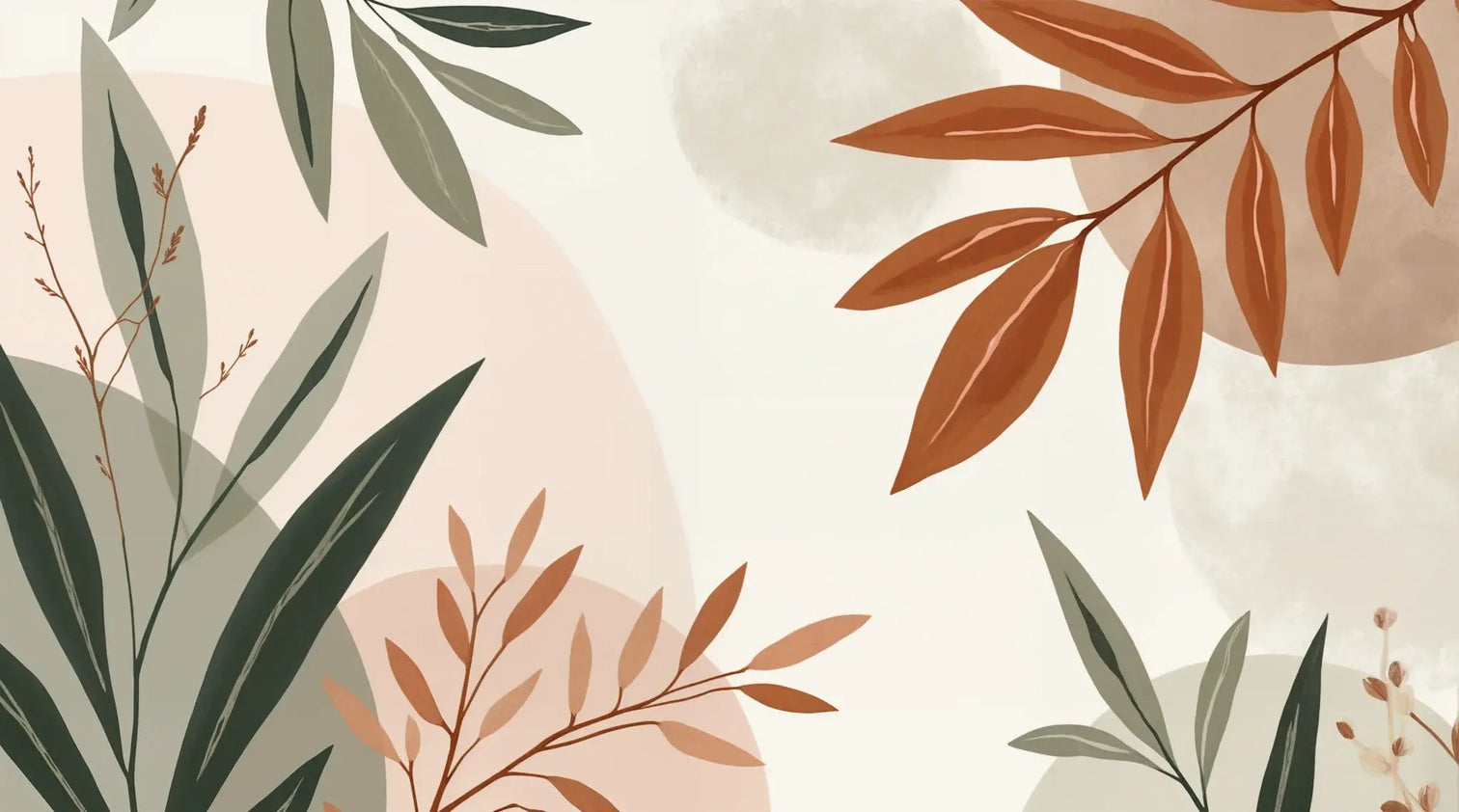 Souffle de Terre et de Sauge – Papier peint feuillage abstrait aux tons doux - Illulart: Papier peint panoramique