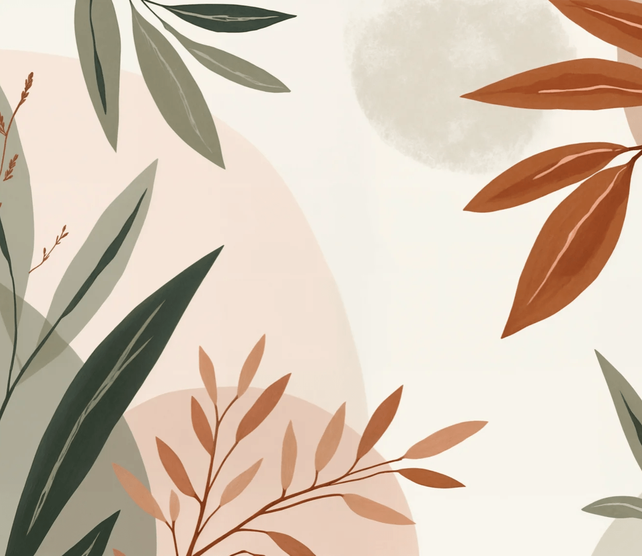 Souffle de Terre et de Sauge – Papier peint feuillage abstrait aux tons doux - Illulart: Papier peint panoramique