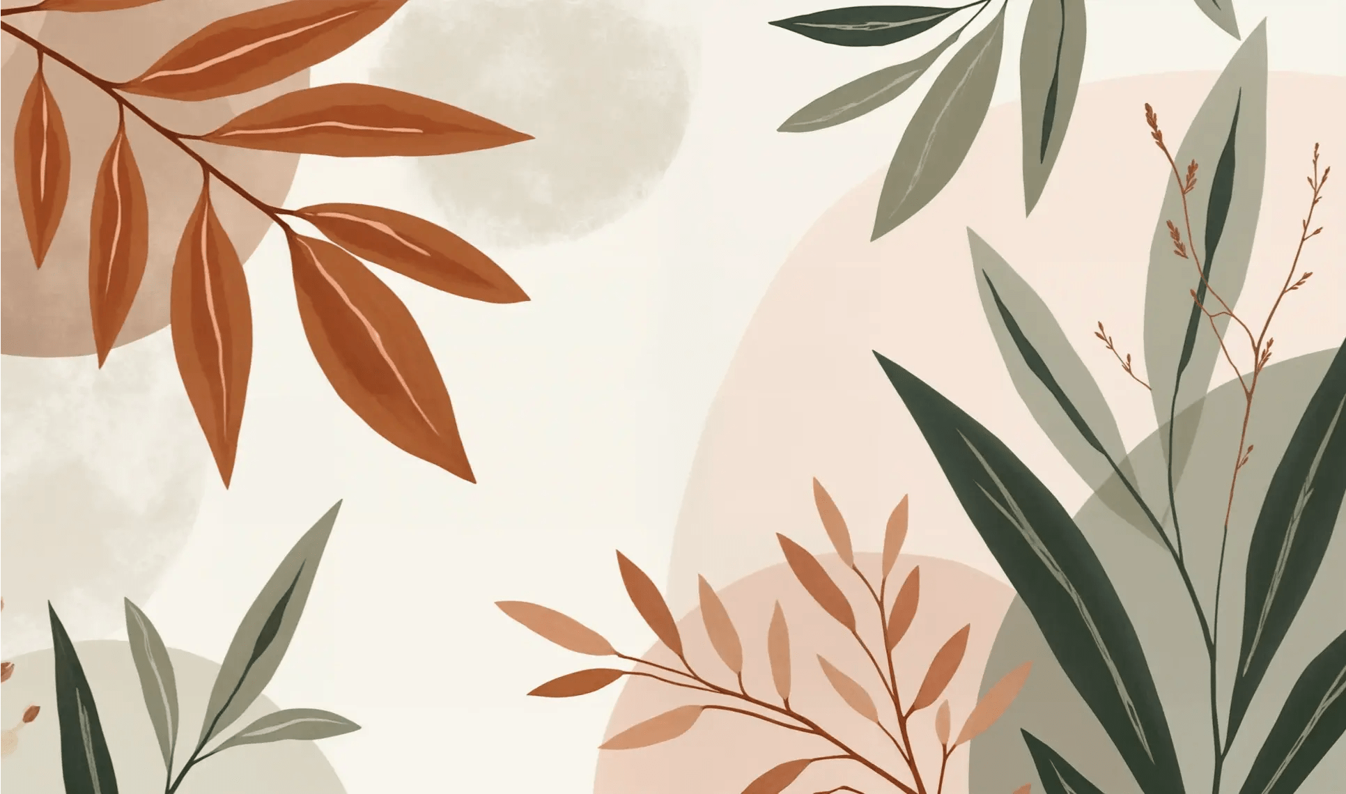 Souffle de Terre et de Sauge – Papier peint feuillage abstrait aux tons doux - Illulart: Papier peint panoramique