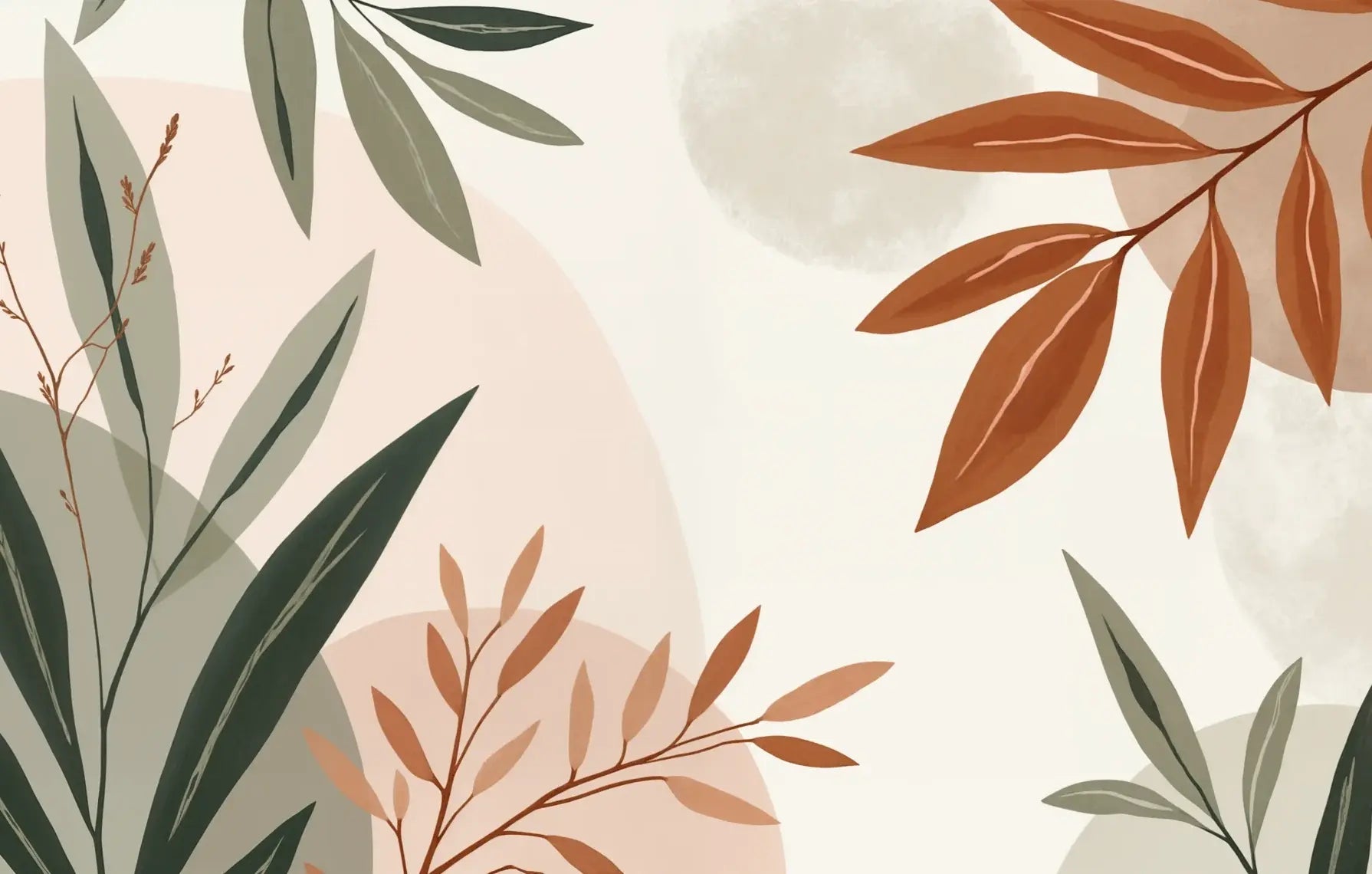 Souffle de Terre et de Sauge – Papier peint feuillage abstrait aux tons doux - Illulart: Papier peint panoramique