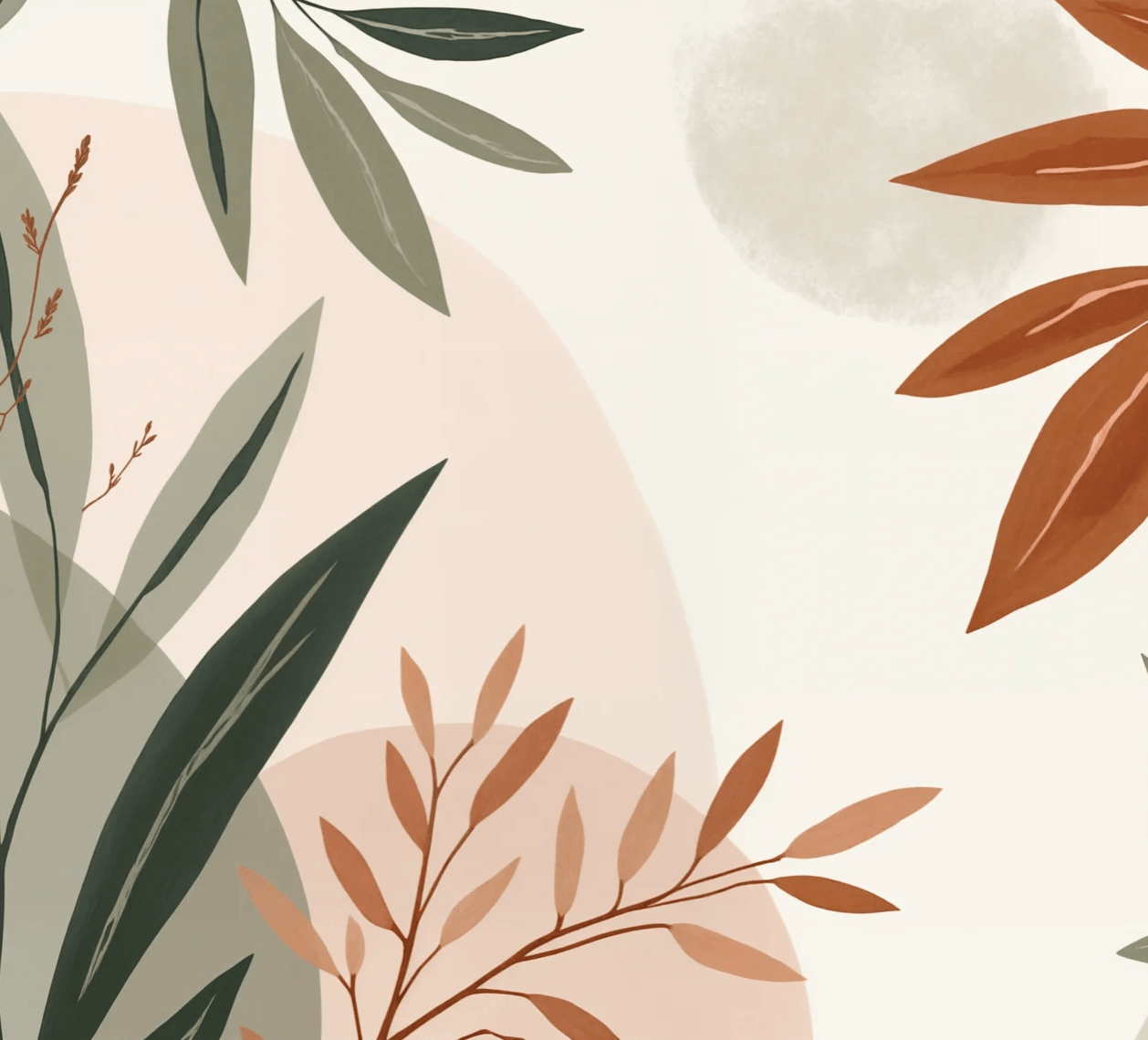 Souffle de Terre et de Sauge – Papier peint feuillage abstrait aux tons doux - Illulart: Papier peint panoramique