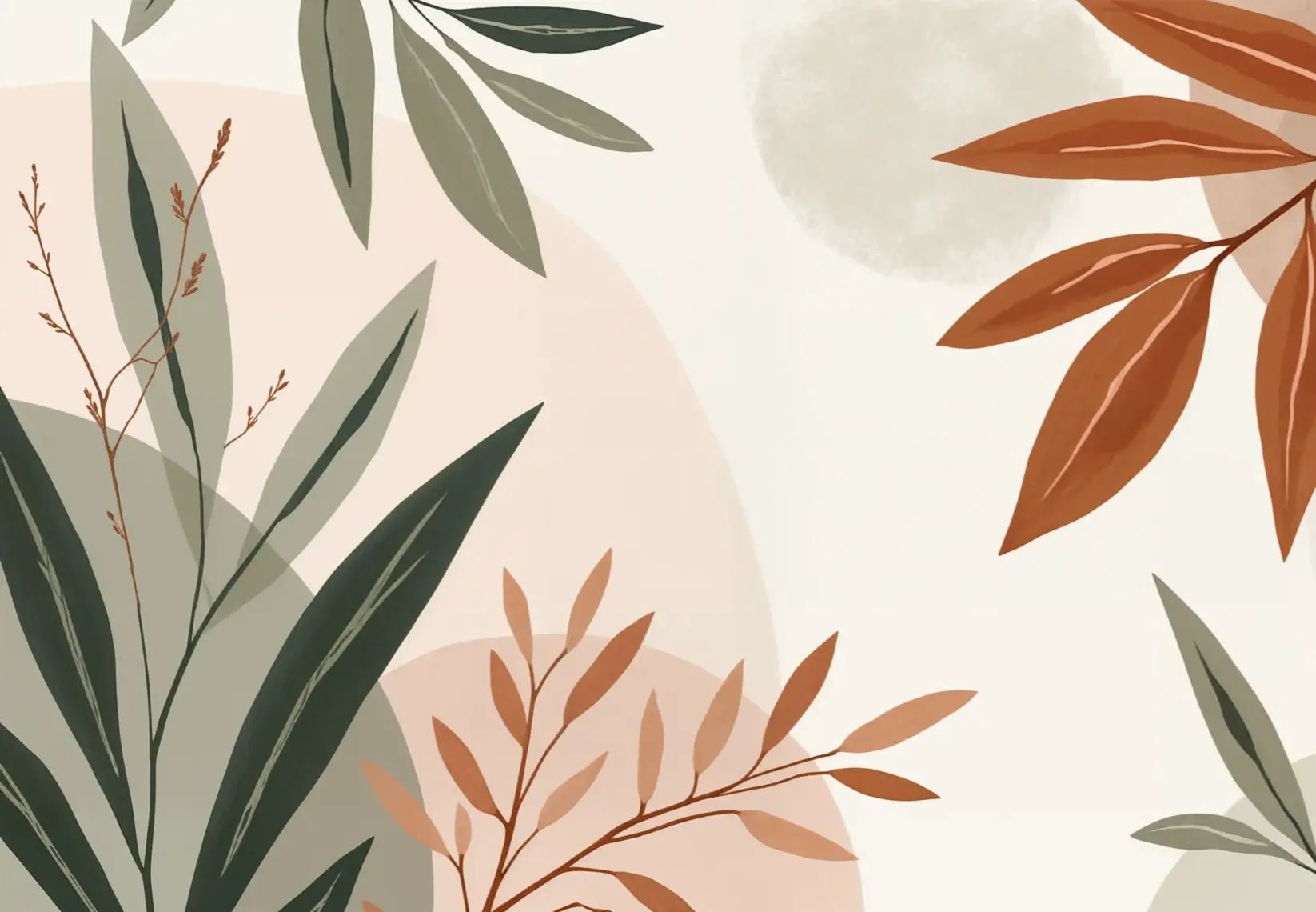 Souffle de Terre et de Sauge – Papier peint feuillage abstrait aux tons doux - Illulart: Papier peint panoramique
