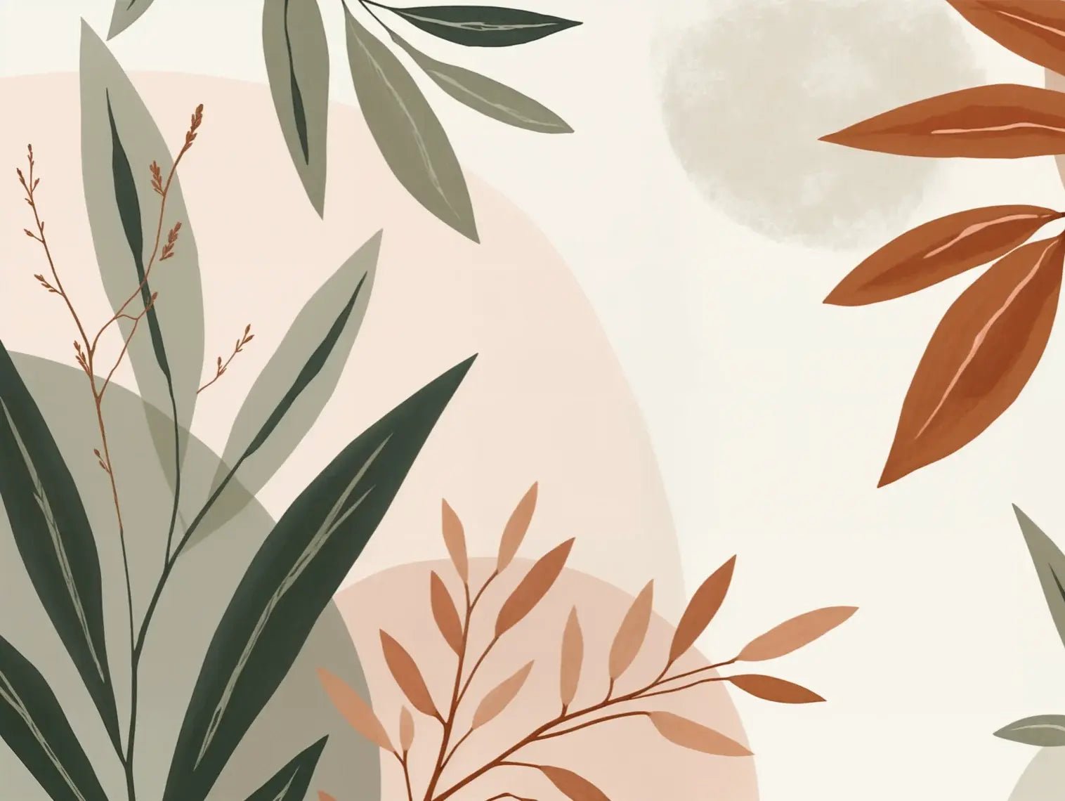 Souffle de Terre et de Sauge – Papier peint feuillage abstrait aux tons doux - Illulart: Papier peint panoramique