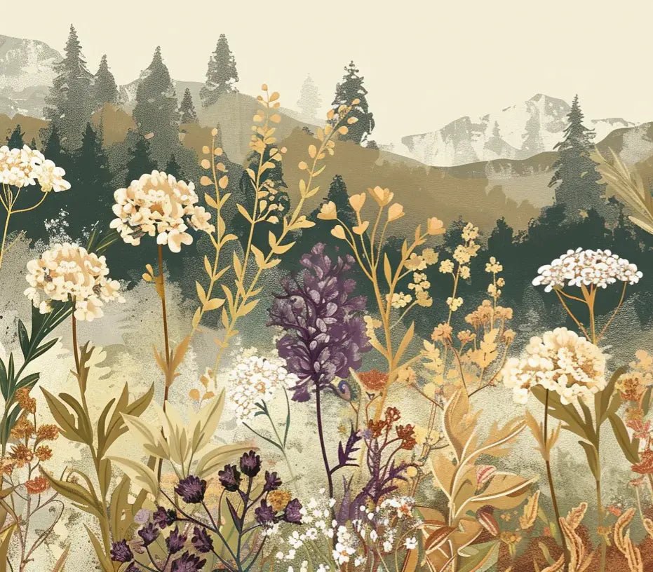 Souffle des alpages - Papier Peint Fleurs de Montagnes - Illulart: Papier peint panoramique