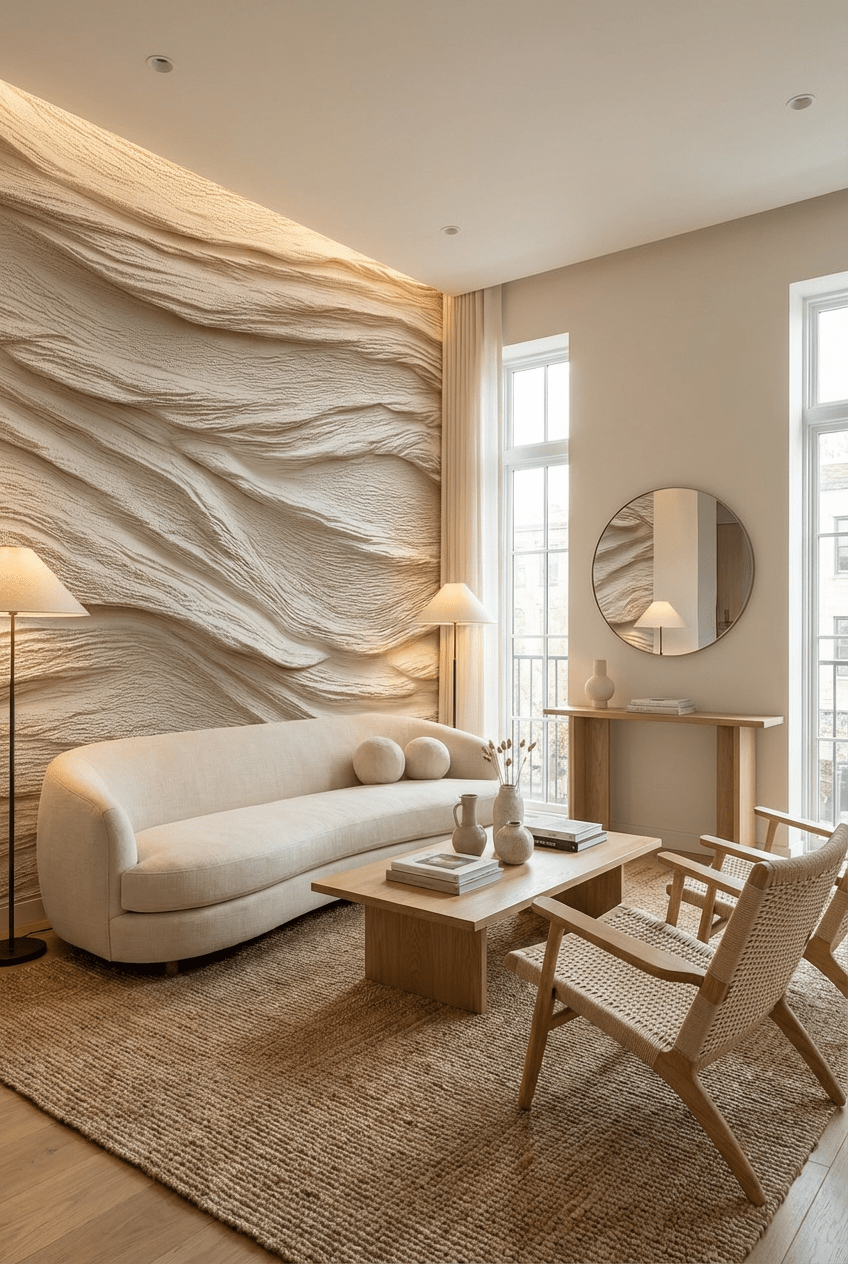 Souffle minéral en tons écrus - Papier peint relief effet 3D - Illulart: Papier peint panoramique