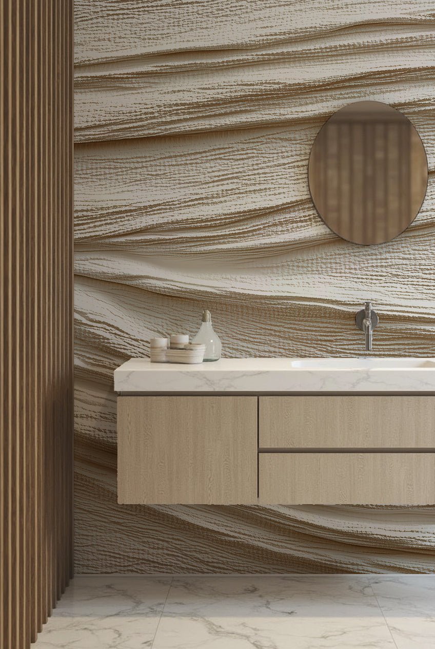 Souffle minéral en tons écrus - Papier peint relief effet 3D - Illulart: Papier peint panoramique