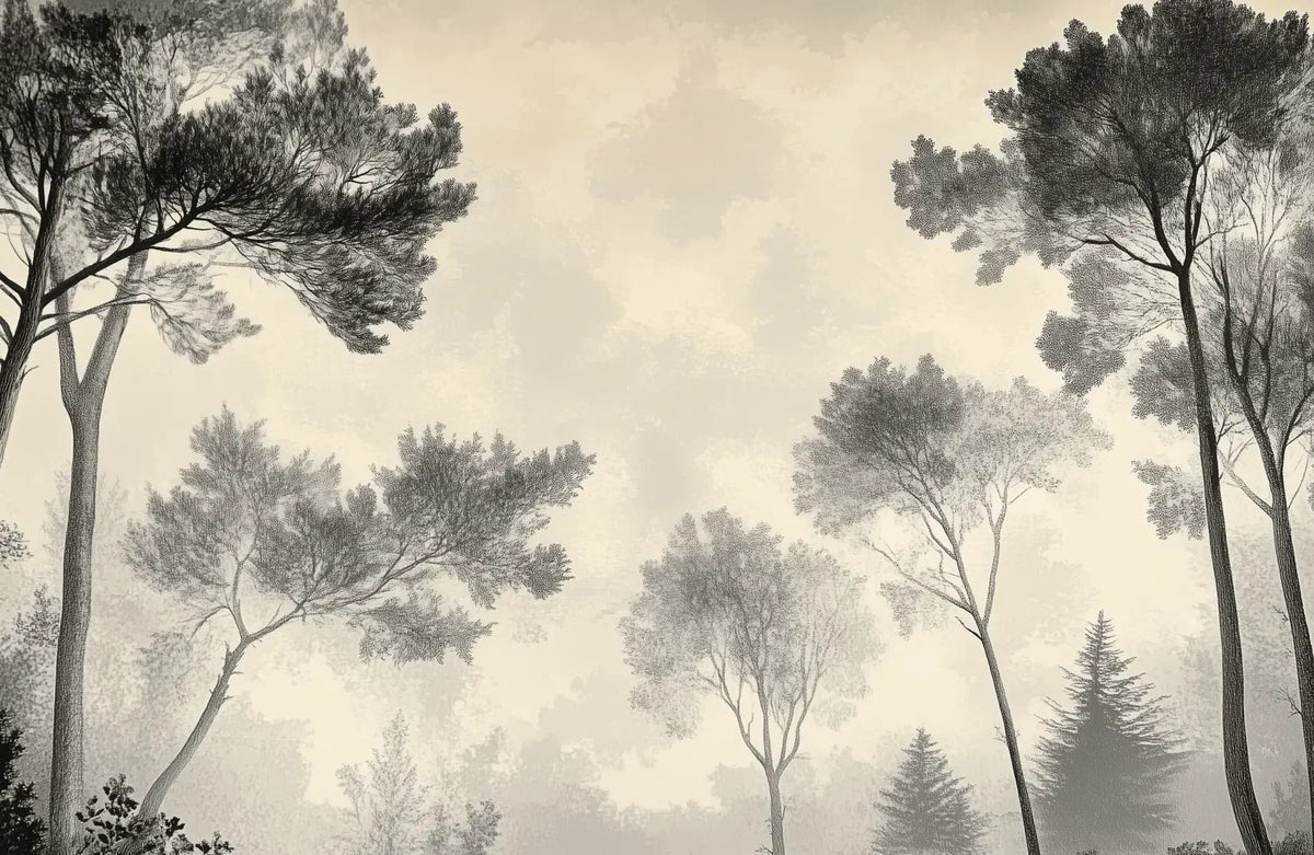 Sous la Pinède - Papier Peint Forêt Vintage et Raffiné - Illulart: Papier peint panoramique