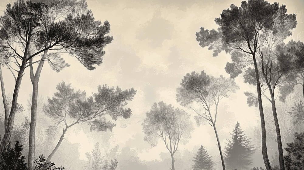 Sous la Pinède - Papier Peint Forêt Vintage et Raffiné - Illulart: Papier peint panoramique