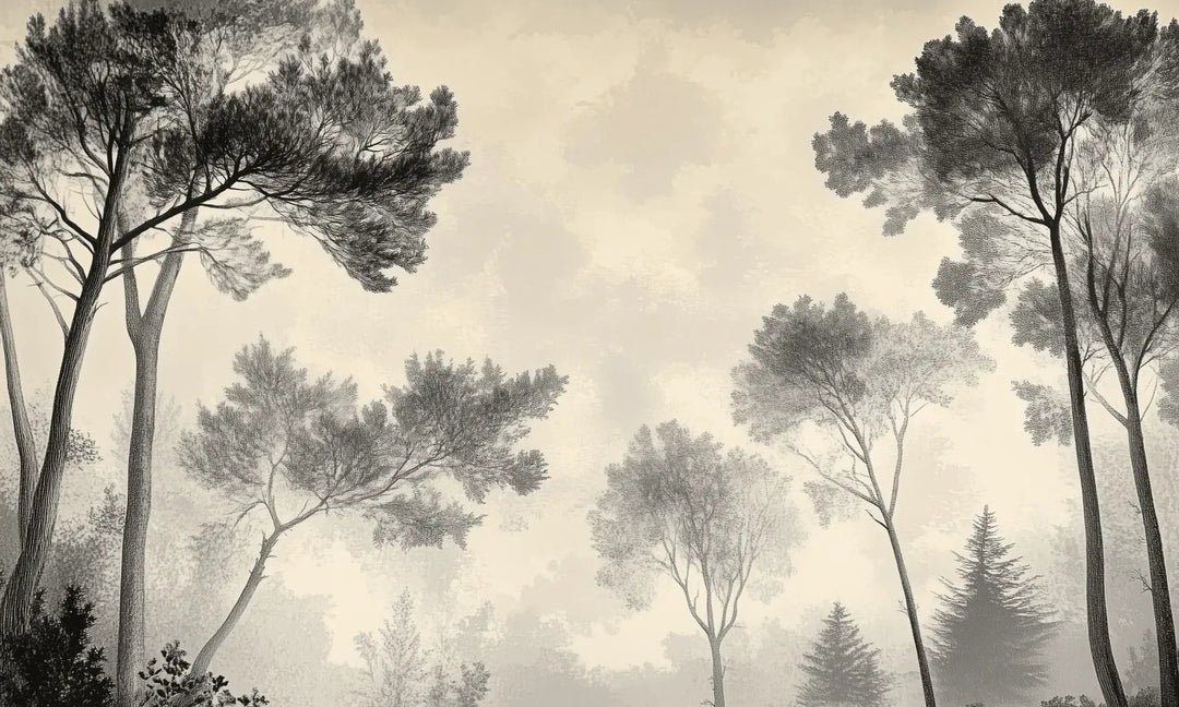 Sous la Pinède - Papier Peint Forêt Vintage et Raffiné - Illulart: Papier peint panoramique