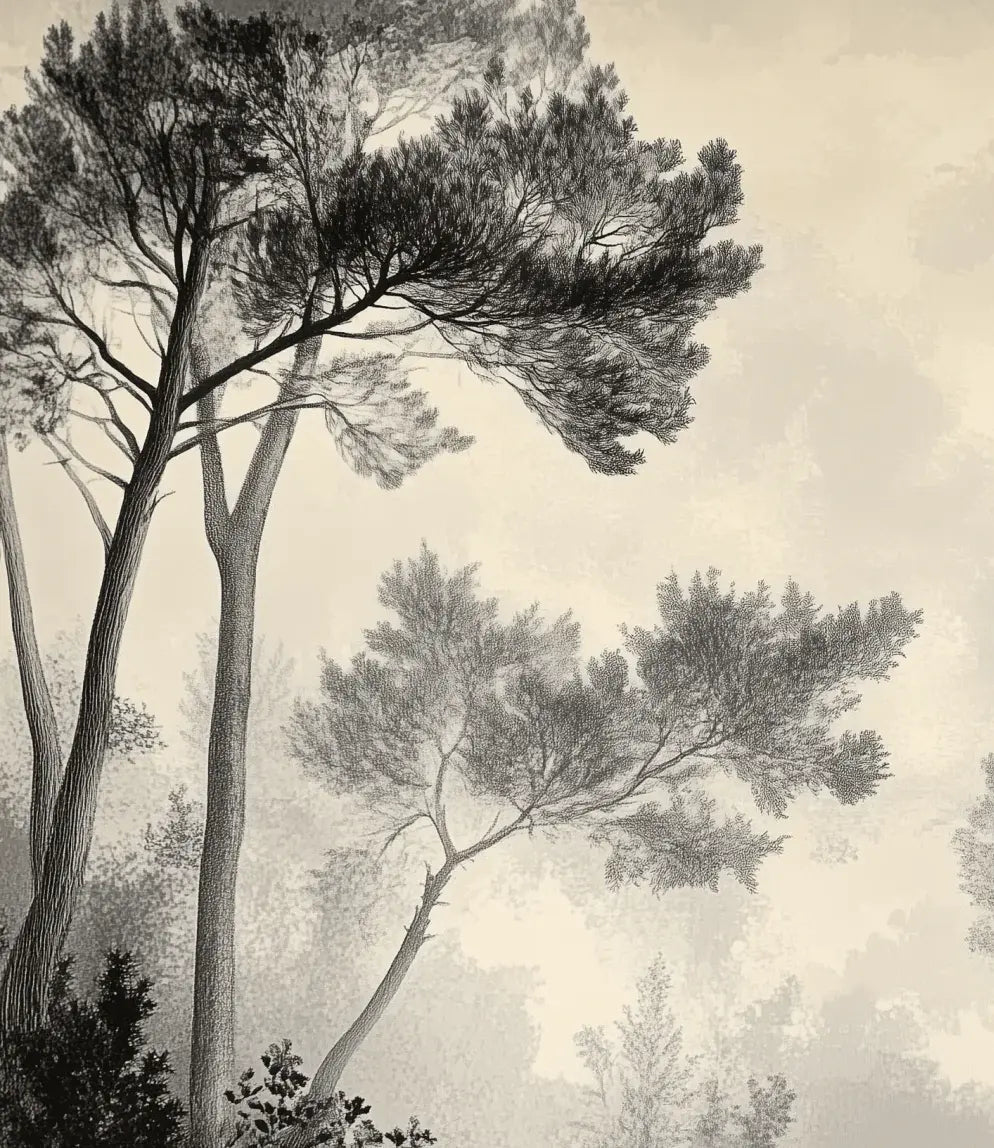 Sous la Pinède - Papier Peint Forêt Vintage et Raffiné - Illulart: Papier peint panoramique