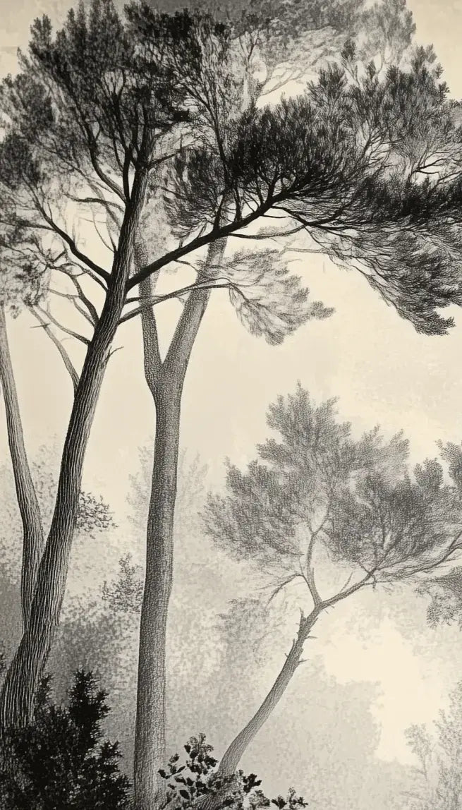 Sous la Pinède - Papier Peint Forêt Vintage et Raffiné - Illulart: Papier peint panoramique