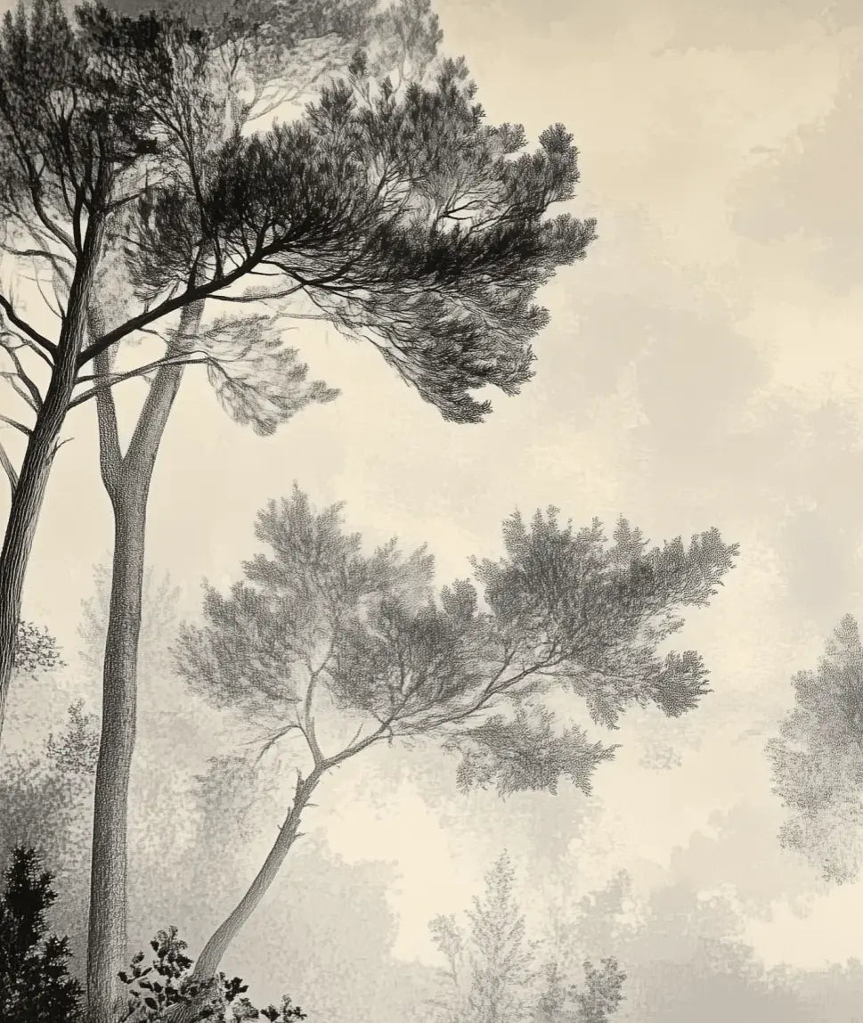 Sous la Pinède - Papier Peint Forêt Vintage et Raffiné - Illulart: Papier peint panoramique