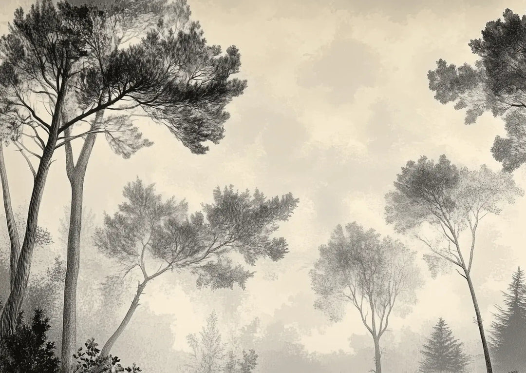 Sous la Pinède - Papier Peint Forêt Vintage et Raffiné - Illulart: Papier peint panoramique