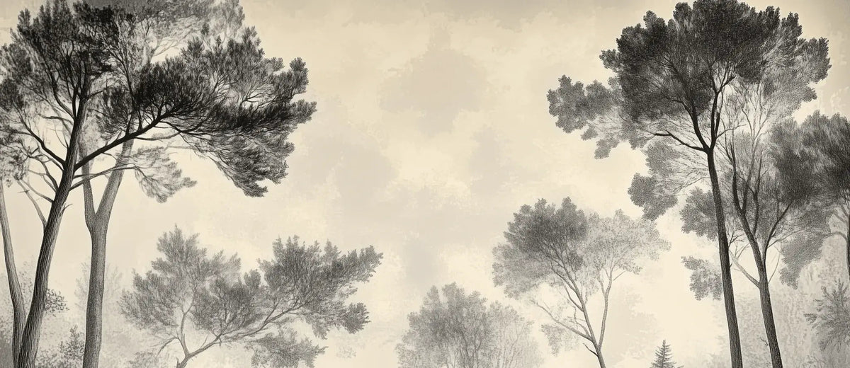 Sous la Pinède - Papier Peint Forêt Vintage et Raffiné - Illulart: Papier peint panoramique