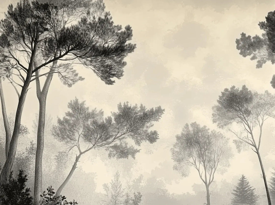 Sous la Pinède - Papier Peint Forêt Vintage et Raffiné - Illulart: Papier peint panoramique