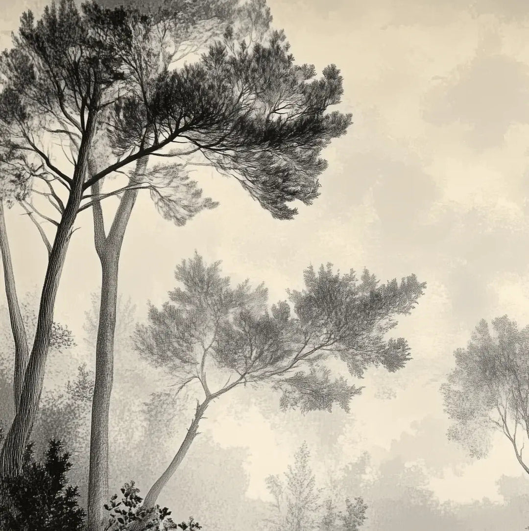 Sous la Pinède - Papier Peint Forêt Vintage et Raffiné - Illulart: Papier peint panoramique