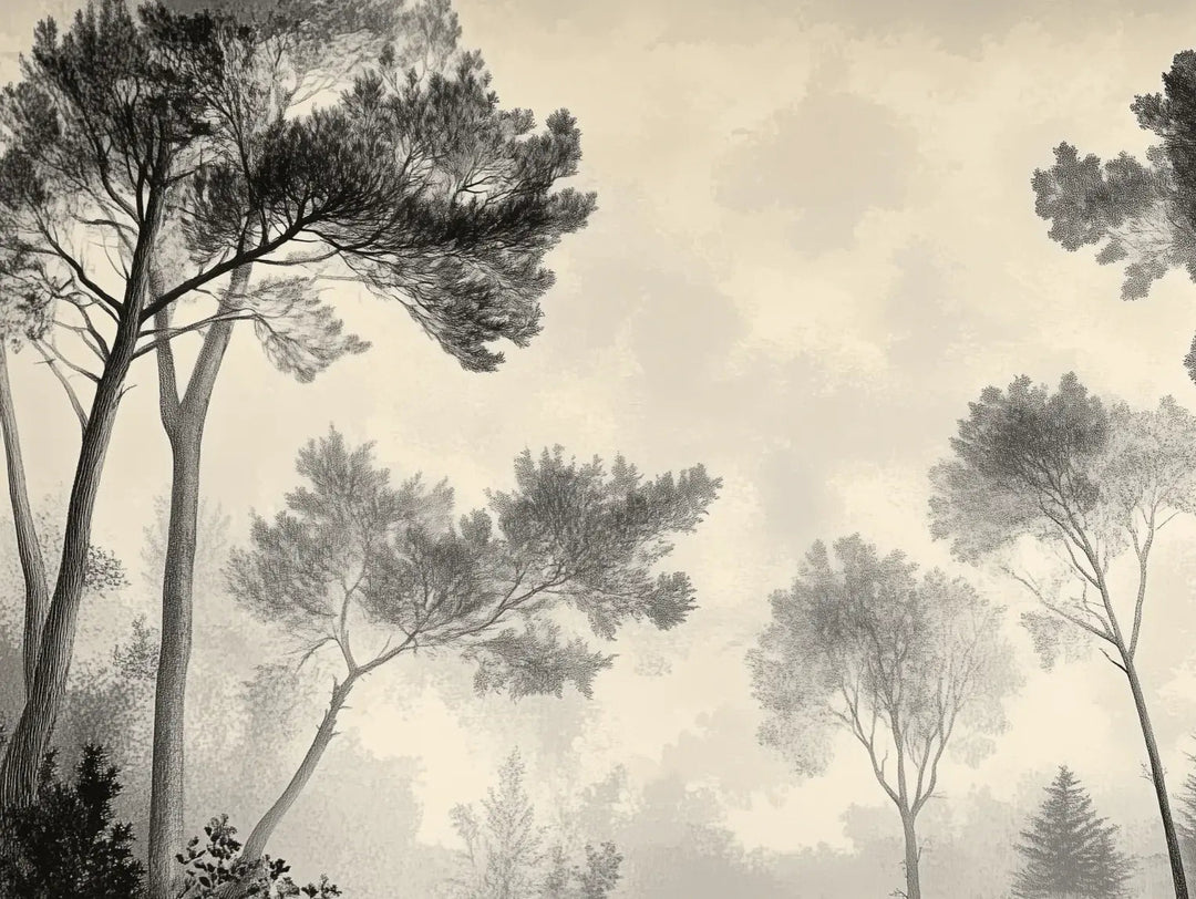 Sous la Pinède - Papier Peint Forêt Vintage et Raffiné - Illulart: Papier peint panoramique