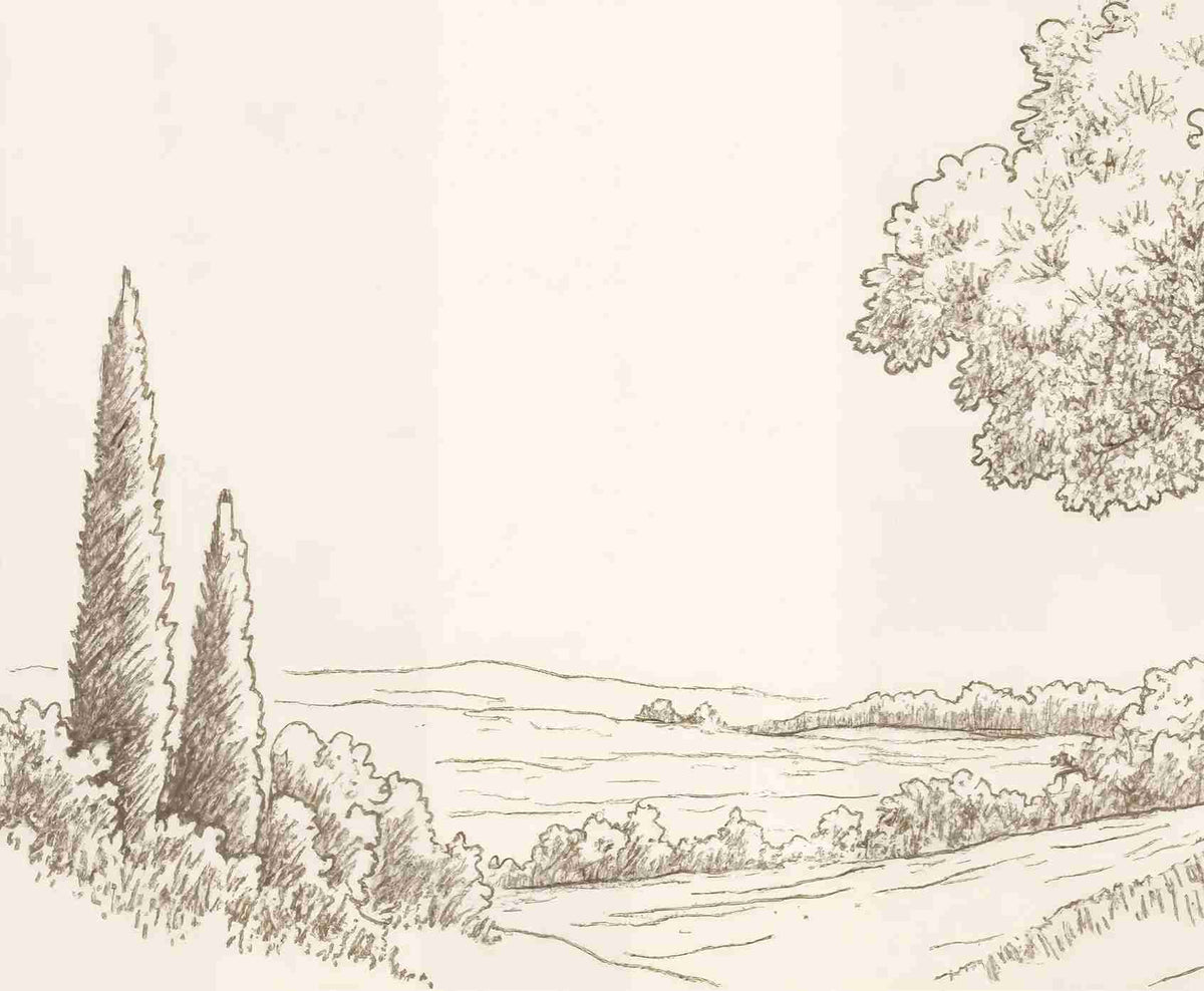 Sous le Chêne – Papier peint panoramique scène rustique au trait naturel - Illulart: Papier peint panoramique