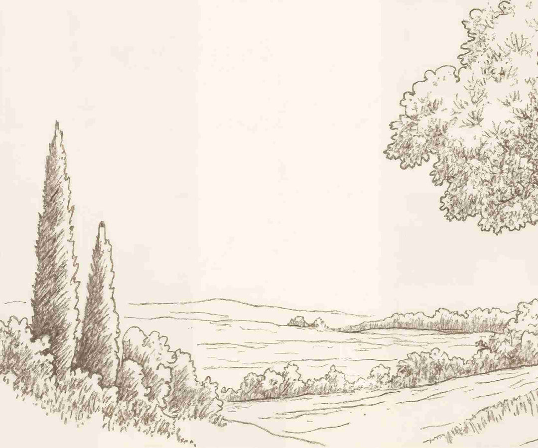 Sous le Chêne – Papier peint panoramique scène rustique au trait naturel - Illulart: Papier peint panoramique