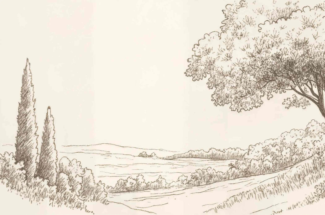 Sous le Chêne – Papier peint panoramique scène rustique au trait naturel - Illulart: Papier peint panoramique