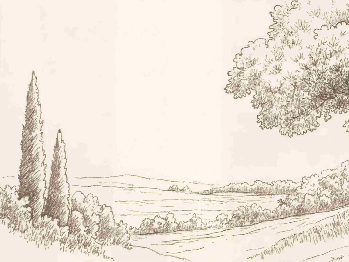 Sous le Chêne – Papier peint panoramique scène rustique au trait naturel - Illulart: Papier peint panoramique