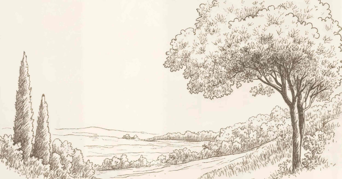 Sous le Chêne – Papier peint panoramique scène rustique au trait naturel - Illulart: Papier peint panoramique