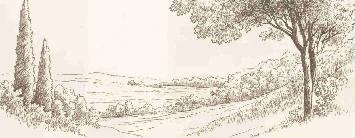 Sous le Chêne – Papier peint panoramique scène rustique au trait naturel - Illulart: Papier peint panoramique