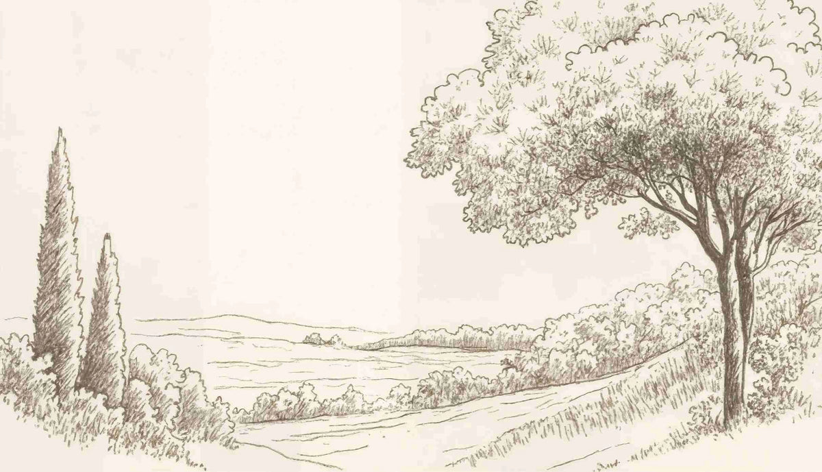 Sous le Chêne – Papier peint panoramique scène rustique au trait naturel - Illulart: Papier peint panoramique
