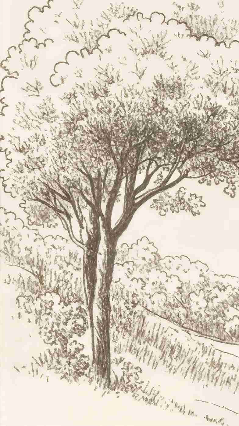 Sous le Chêne – Papier peint panoramique scène rustique au trait naturel - Illulart: Papier peint panoramique