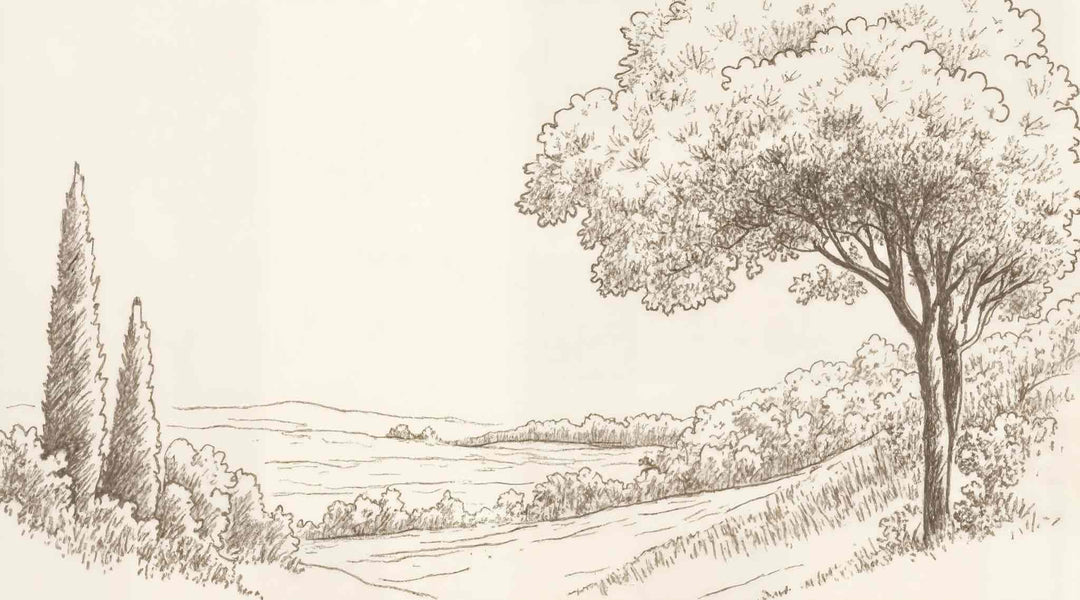 Sous le Chêne – Papier peint panoramique scène rustique au trait naturel - Illulart: Papier peint panoramique