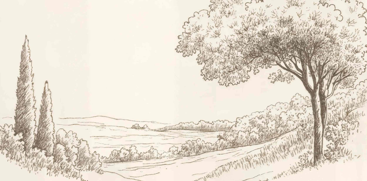 Sous le Chêne – Papier peint panoramique scène rustique au trait naturel - Illulart: Papier peint panoramique