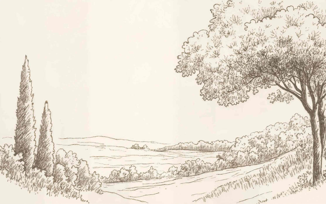 Sous le Chêne – Papier peint panoramique scène rustique au trait naturel - Illulart: Papier peint panoramique