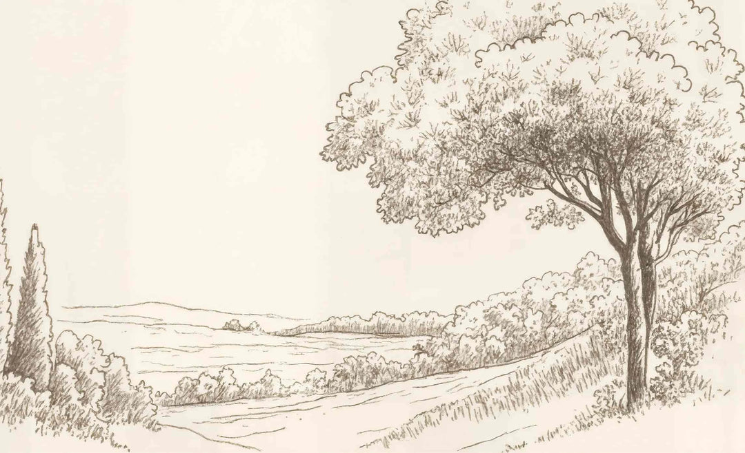 Sous le Chêne – Papier peint panoramique scène rustique au trait naturel - Illulart: Papier peint panoramique