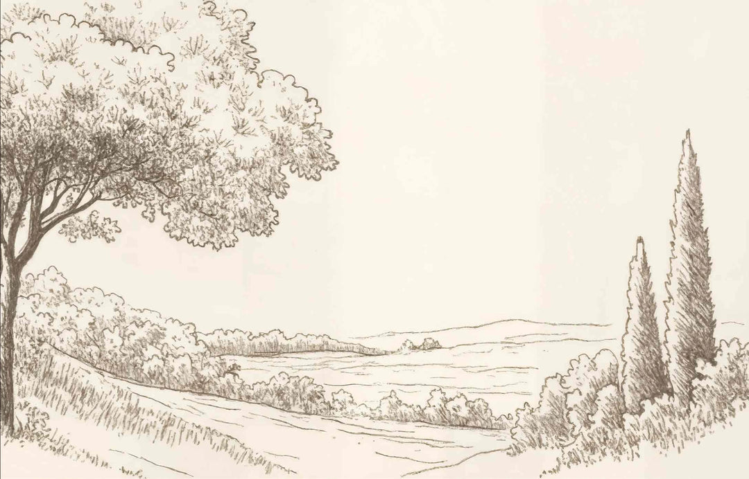 Sous le Chêne – Papier peint panoramique scène rustique au trait naturel - Illulart: Papier peint panoramique