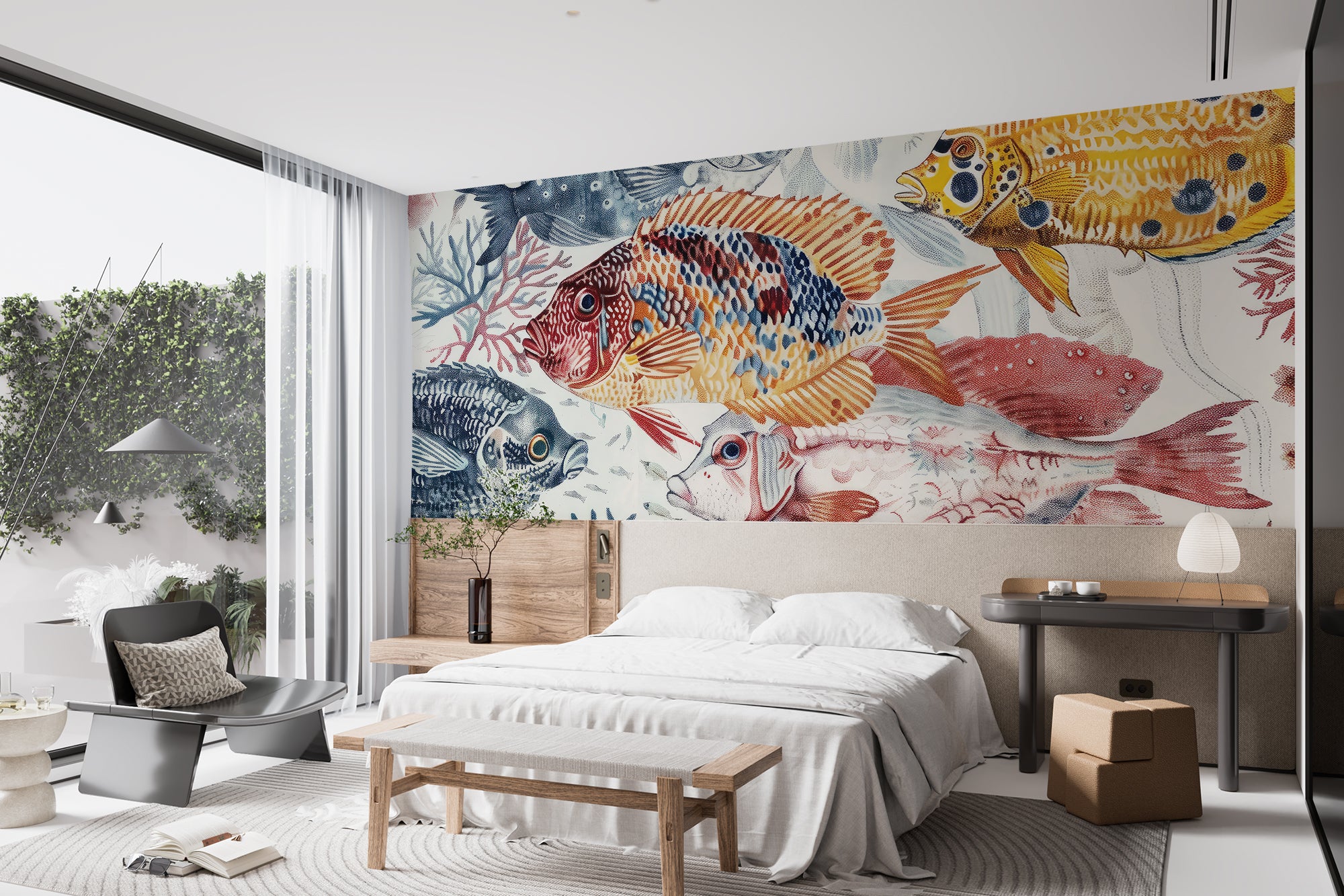 papier peint poissons tropicaux dans une chambre
