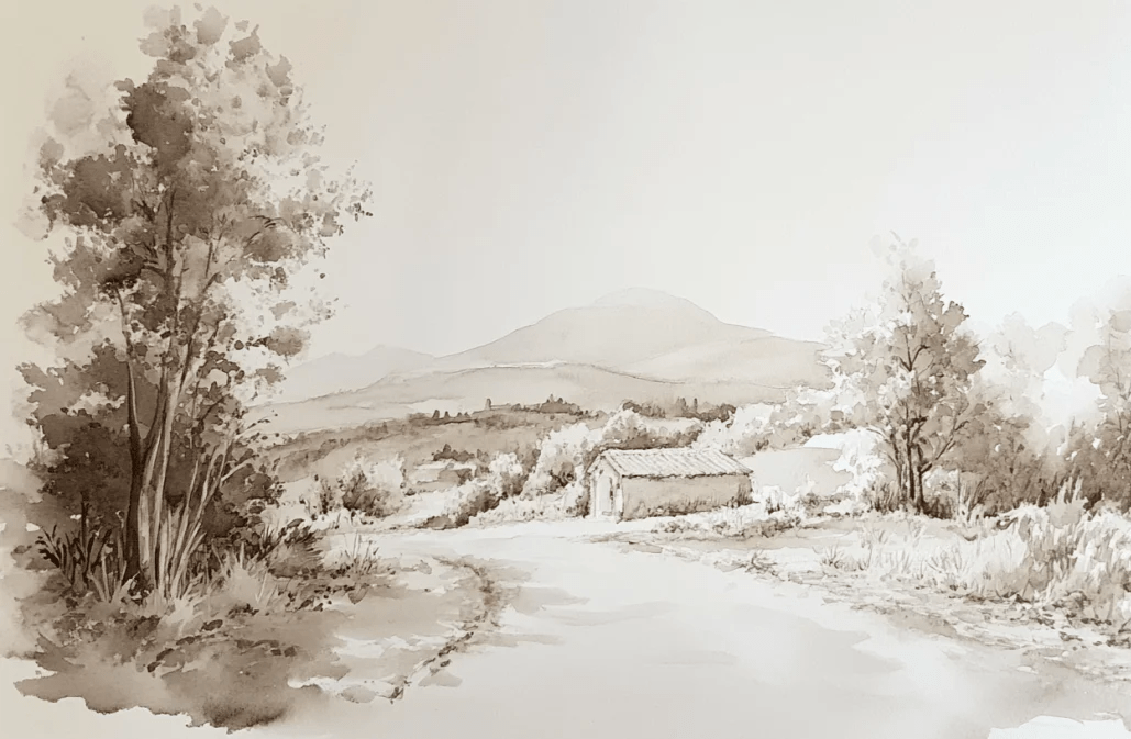 Sur le chemin - Papier Peint Paysage Champêtre - Illulart: Papier peint panoramique