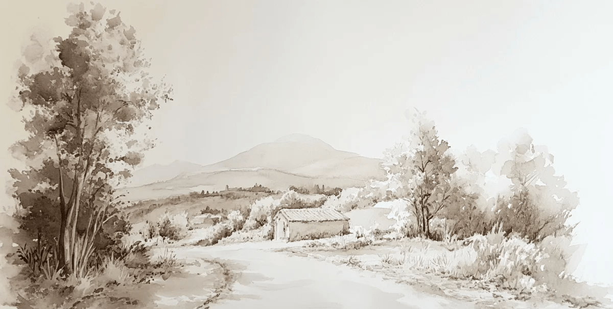 Sur le chemin - Papier Peint Paysage Champêtre - Illulart: Papier peint panoramique