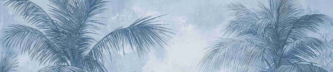 Terra palmera en bleu – Papier peint panoramique exotique bleu azur - Illulart: Papier peint panoramique