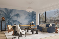 Terra palmera en bleu – Papier peint panoramique exotique bleu azur