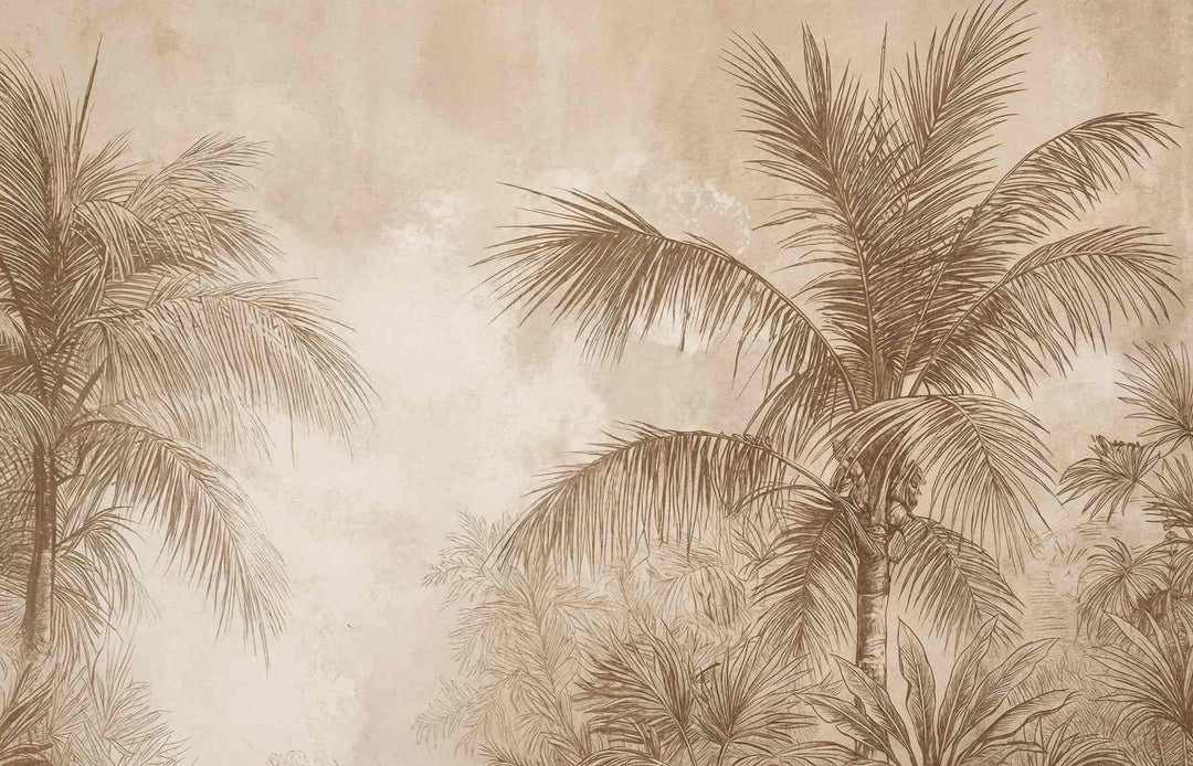 Terra Palmera – papier peint tropical aux tons sépia naturels - Illulart: Papier peint panoramique