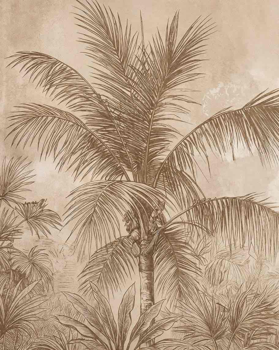 Terra Palmera – papier peint tropical aux tons sépia naturels