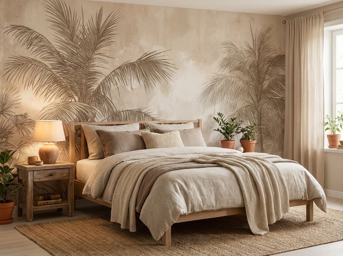 Terra Palmera – papier peint tropical aux tons sépia naturels - Illulart: Papier peint panoramique