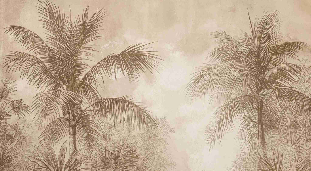 Terra Palmera – papier peint tropical aux tons sépia naturels - Illulart: Papier peint panoramique
