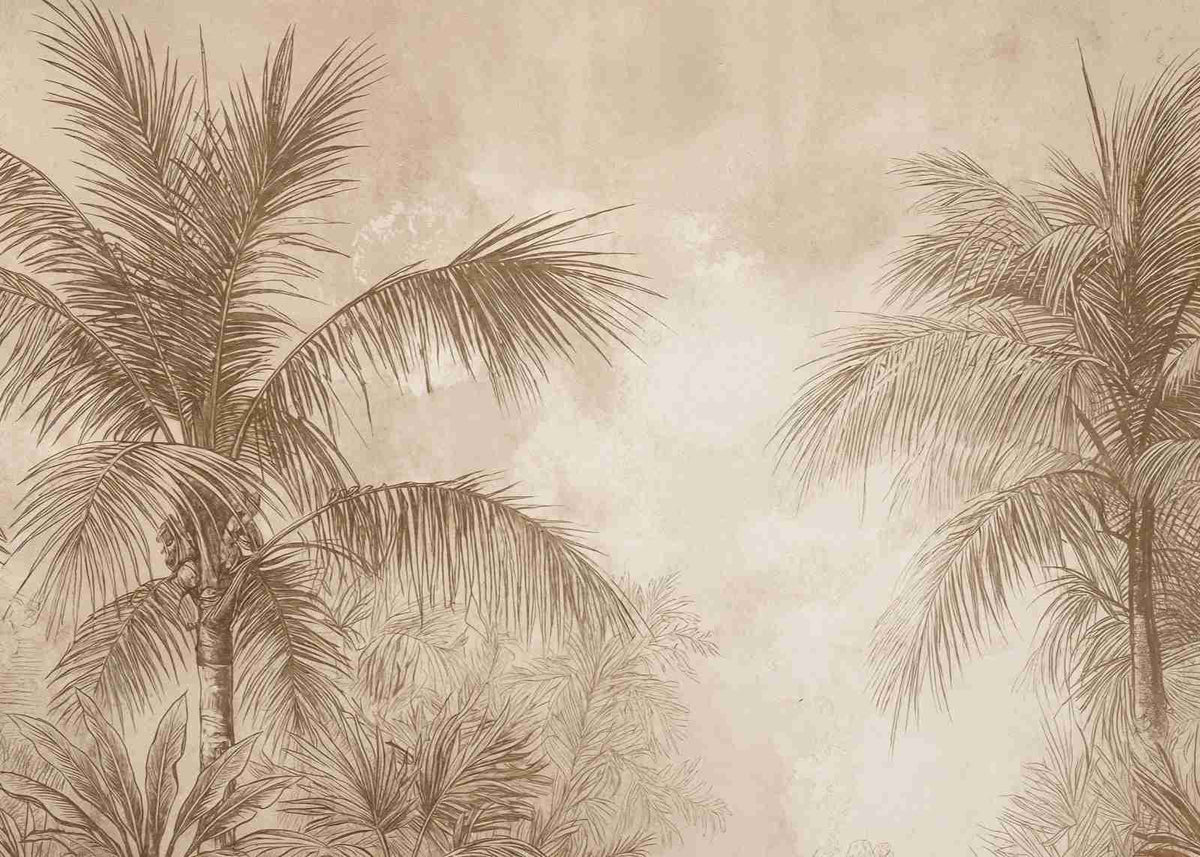 Terra Palmera – papier peint tropical aux tons sépia naturels - Illulart: Papier peint panoramique