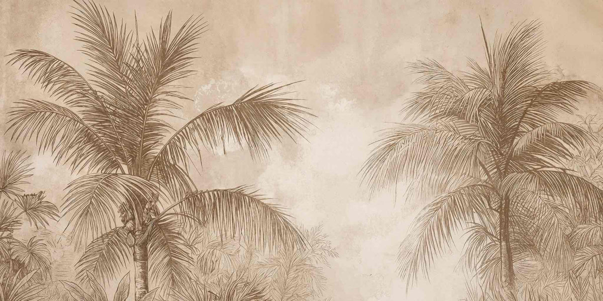 Terra Palmera – papier peint tropical aux tons sépia naturels - Illulart: Papier peint panoramique